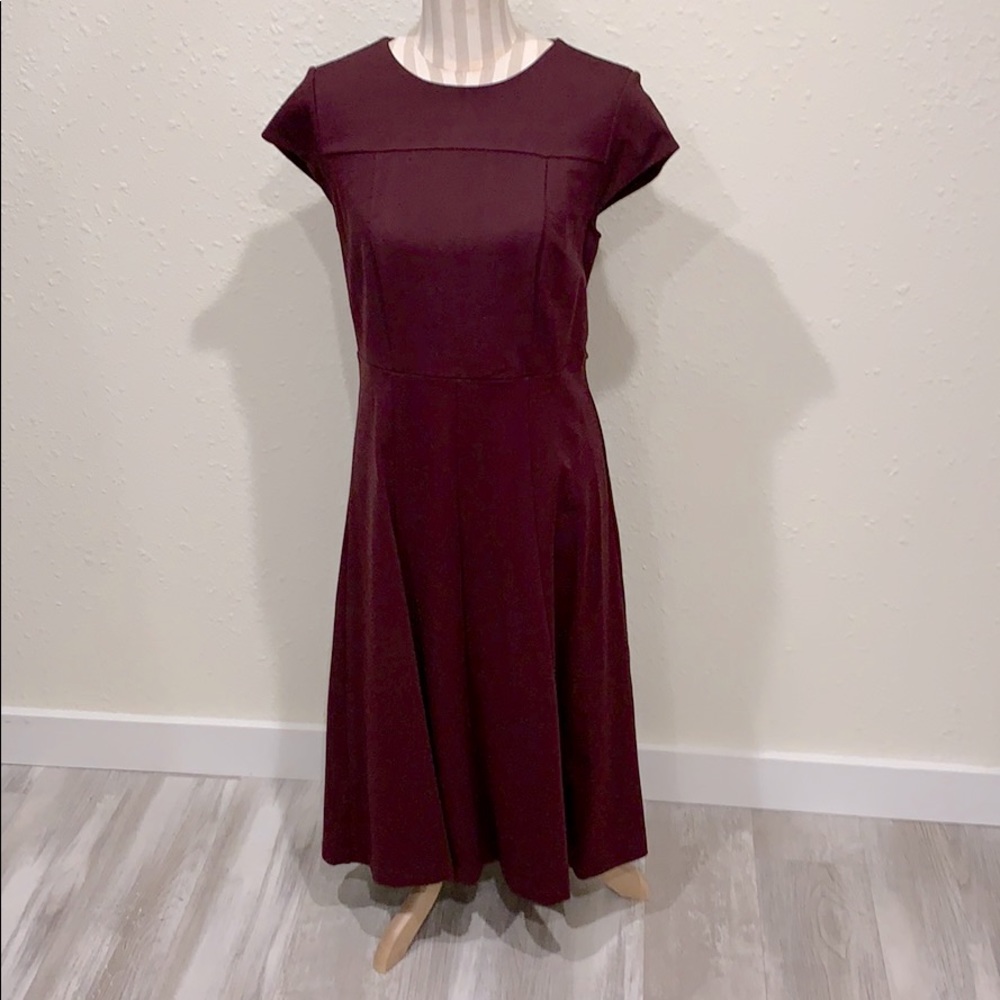Maroon Cap Sleeve Fit and Flare Dress